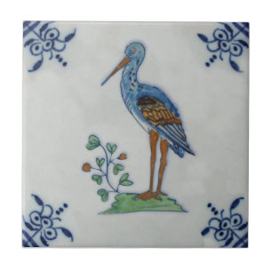 18e eeuw — Delft Polychrome Stork? Heron? Repo Tegeltje