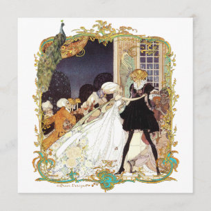 18e eeuw Storybook Ball & Peacock Invitations Kaart
