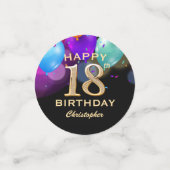 18e fête d'anniversaire Confetti noir et or (Petit recto)