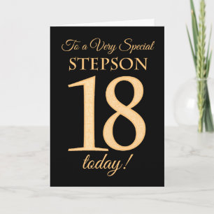 18e Gold-effect op zwart voor Stepson Birthday Kaart