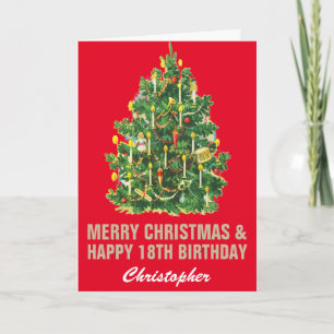 18e Happy Birthday en vrolijk kerstrood en goud Kaart