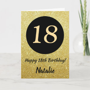 18e Happy Birthday Zwart en Goud Glitter Kaart