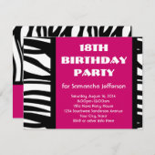 18e Hot Pink Zebra Uitnodigingen (Voorkant / Achterkant)