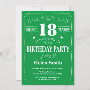 18e Invitation d'anniversaire Vert et Blanc