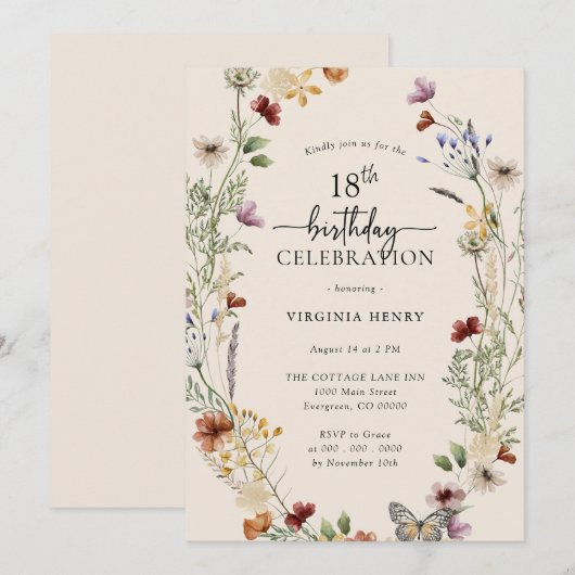 18e Invitation Florale Anniversaire (Devant / Derrière)
