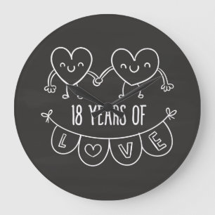 18e Jubileum Gift Chalk Hearts Grote Klok