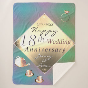 18e Jubileum voor bruiloft Acquamarine & Porcelain Sherpa Deken