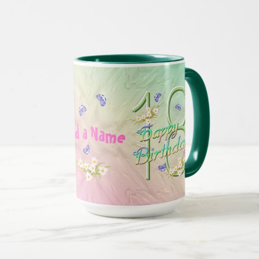 18e Mug papillon élégant d'anniversaire (Devant droit)