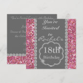 18e PINK BLING Birthday Party Invitation Kaart (Voorkant / Achterkant)