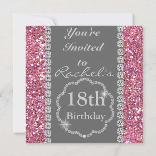 18e PINK BLING Birthday Party Invitation Kaart (Voorkant)