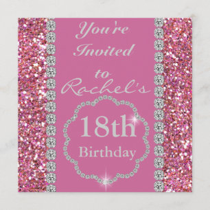18e PINK BLING Birthday Party Invitation Kaart
