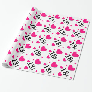 18e tiende verjaardag Eigen naam PINK HEARTS A07 Cadeaupapier