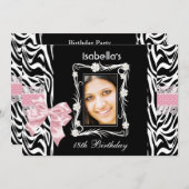 18e tienerdag Pink Black White Zebra Kaart (Voorkant / Achterkant)