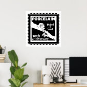 18e trouwdag porseleinen traditioneel poster (Thuiskantoor)