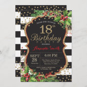 18e uitnodiging van de verjaardag. Kerstrood zwart (Voorkant / Achterkant)