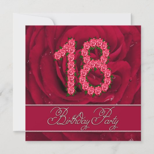 18e uitnodiging voor verjaardagsfeestjes met rozen (Voorkant)