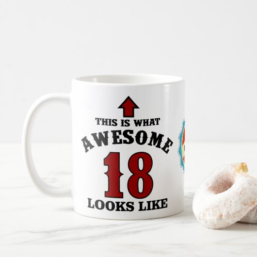 18e verjaardag 18 jaar oud, speciaal rood Geweldig Koffiemok (Met donut)