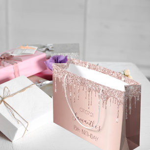 18e verjaardag 18 roos goud glitter druppelt roze groot cadeauzakje