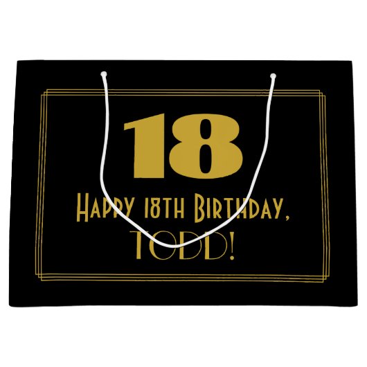 18e verjaardag — Art Deco geïnspireerde look "18" Groot Cadeauzakje (Voorkant)