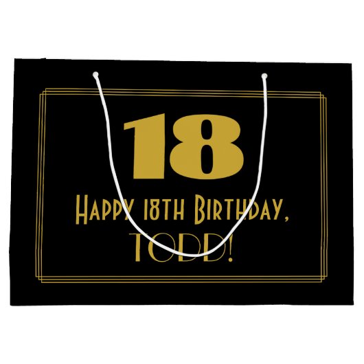 18e verjaardag — Art Deco geïnspireerde look "18" Groot Cadeauzakje (Achterkant)