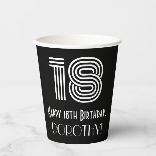 18e verjaardag — Art Deco Geïnspireerde look "18"  Papieren Bekers (Voorkant)