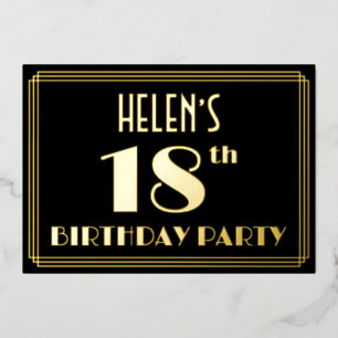 18e verjaardag: Art Deco Kijk "18", met naam Folie Uitnodiging