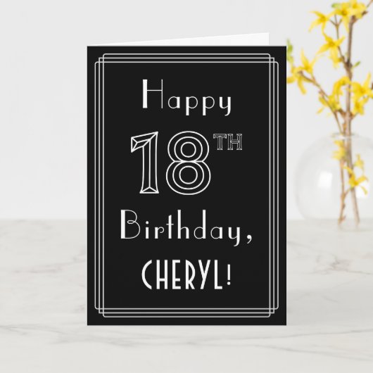 18e verjaardag: Art Deco Style # 18 en aangepaste  Kaart (Gele Bloem)