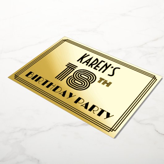 18e verjaardag — Art Deco Style "18" en naam Folie Uitnodiging (Gedraaid)