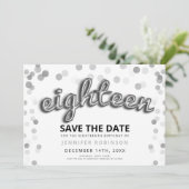 18e verjaardag Bewaar de datum Zilveren ballon gli Kaart (Staand voorkant)