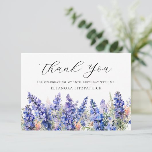 18e Verjaardag Blauw Juli Geboorte Bloem Custom Fl Bedankkaart (Staand voorkant)