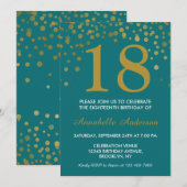 18e Verjaardag Blauwgroen Gouden Confetti Dot Mode Kaart (Voorkant / Achterkant)