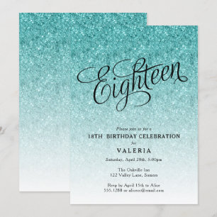 18e verjaardag Blue Ombre Glitter uitnodiging