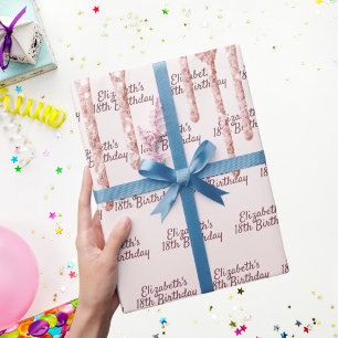 18e verjaardag blush roos gouden druppels naam cadeaupapier