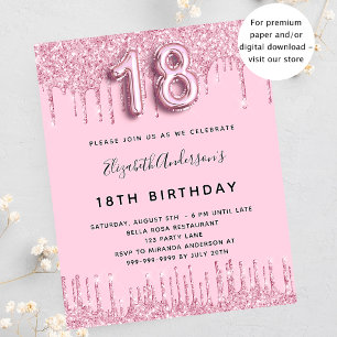 18e verjaardag blush roze glitter budget uitnodigi flyer