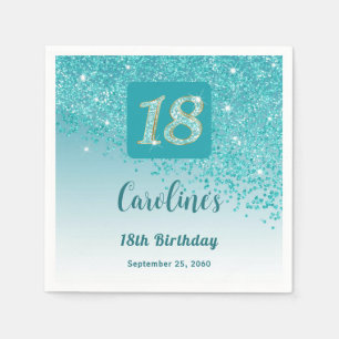 18e Verjaardag Chic Blauwgroen Blue Glitter Servet