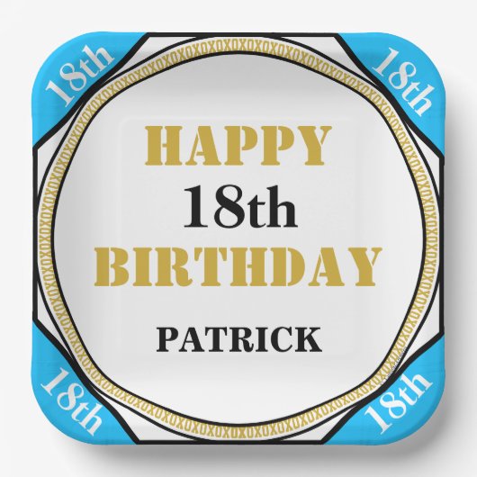 18e verjaardag Elegant Blue Gold Papieren Bordje (Voorkant)