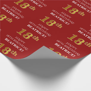 18e verjaardag: Elegant, rood, Faux Gold Kijk Cadeaupapier