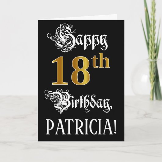 18e verjaardag — Fancy script; Faux Gold Kijk; naa Kaart (Voorkant)