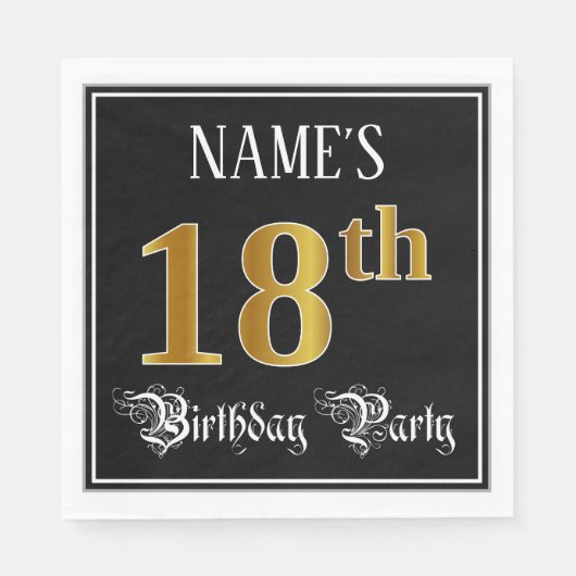 18e verjaardag — Fancy script, Faux Gold look Servet (Voorkant)