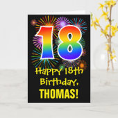 18e verjaardag: Fireworks Pattern + Rainbow 18 Kaart (Gele Bloem)