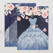 18e verjaardag Floral Dusty Blue Glitter Gown Kaart (Voorkant / Achterkant)