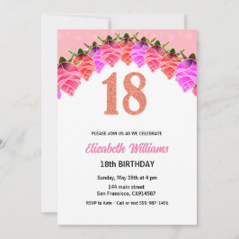 18e verjaardag Floral Roos Gold Invitation Kaart
