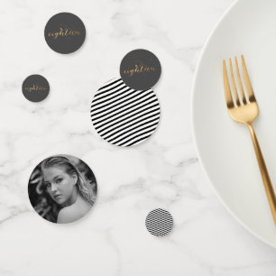 18e verjaardag Foto Black White Gold Party Confetti