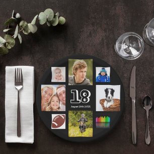 18e verjaardag foto collage jongen zwarte papieren bordje