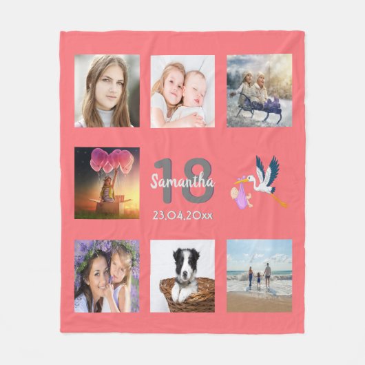 18e verjaardag foto collage meisje koraal fleece deken (Voorkant)