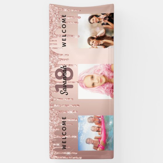 18e verjaardag foto roos gouden glitter sparkle spandoek (Verticaal)
