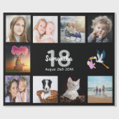 18e verjaardag fotocollage vrouw zwart cadeaupapier (Vlak)