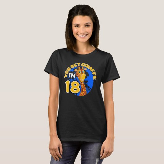 18e Verjaardag Giraffe Zoo Achttiende B Dag Party T-shirt (Voorkant volledig)