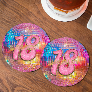 18e Verjaardag Goud Roze Glitters Dansende Disco B Ronde Kartonnen Onderzetter