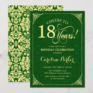 18e verjaardag - Gouden Groene Damask Kaart